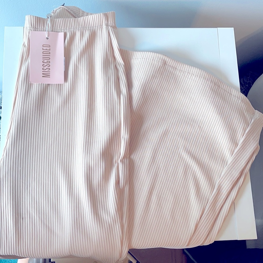 Misguided ribbed flare trousers.